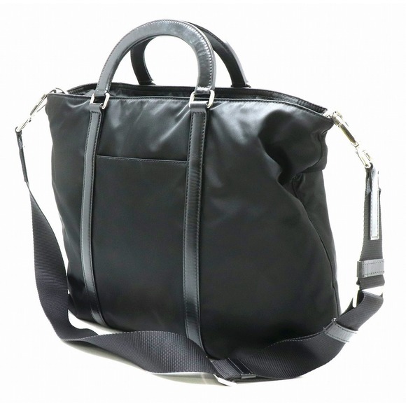 Prada Crossbody Leather Nylon Handbag Nero Black 2WAY - Picture 1 of 9